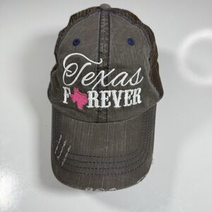 Mega Cap Texas Forever Distressed Gray Mesh Trucker Hat Pink State Map 7541K